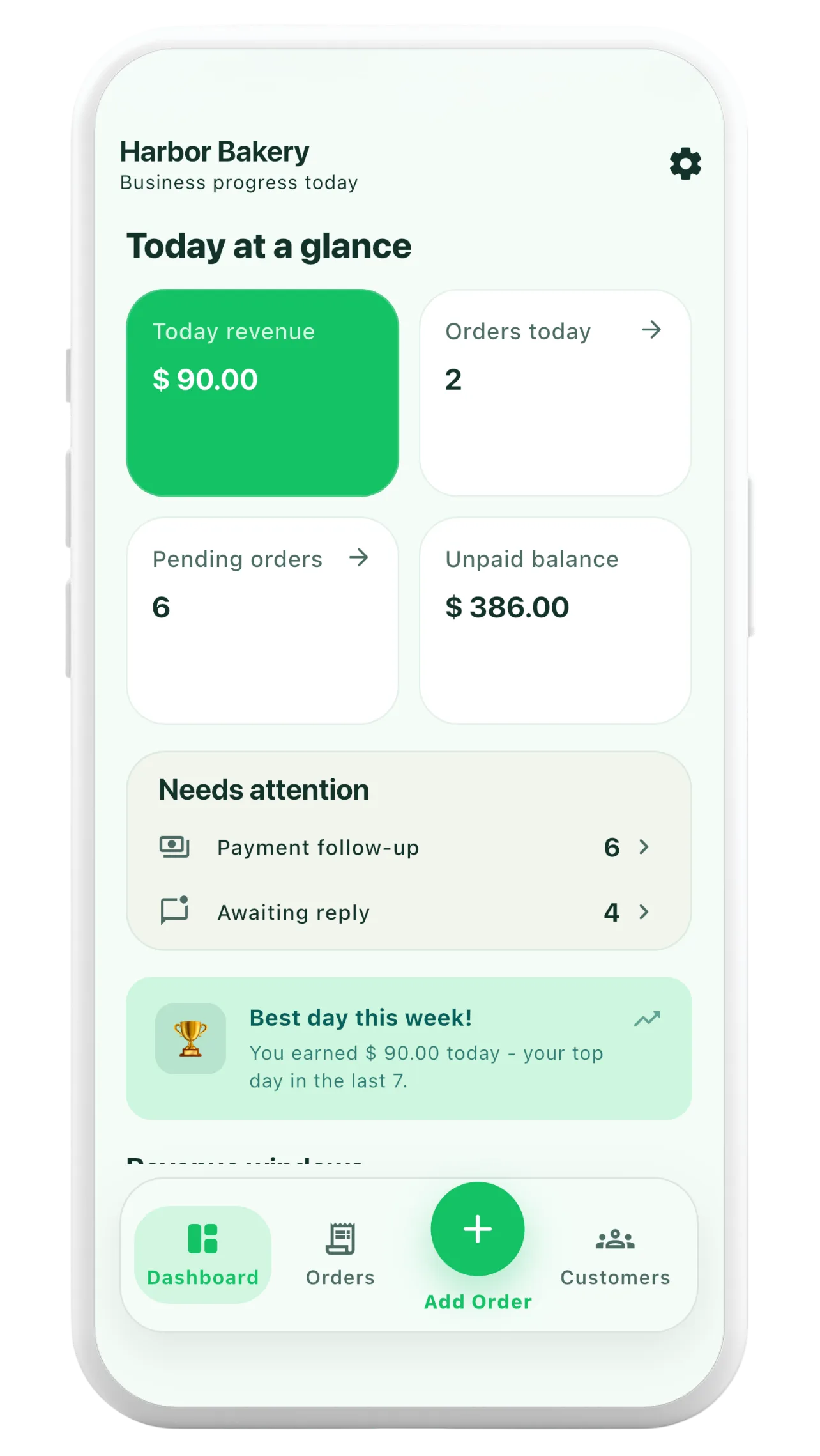 Orderly dashboard with locally available business overview